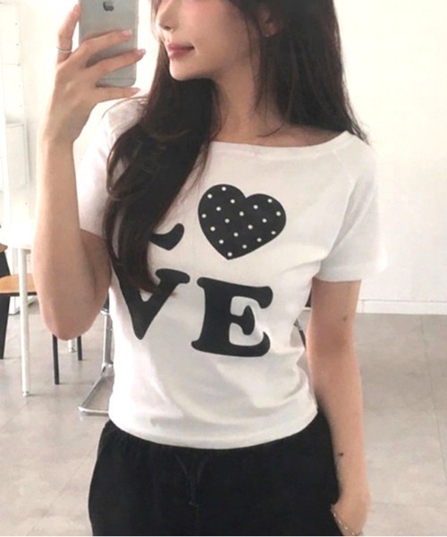 SHEENA(シーナ)の「LOVEドットロゴワンショルダーTシャツ(Tシャツ/カットソー・レディース・ブラック/ホワイト・M)」の13枚目の写真