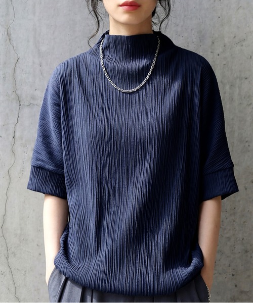 antiqua(アンティカ)の「モックネック 楊柳 カットソー(Tシャツ/カットソー・レディース・ホワイト/ネイビー/ブラック・ONESIZE)」の1枚目の写真