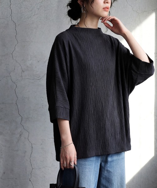 antiqua(アンティカ)の「モックネック 楊柳 カットソー(Tシャツ/カットソー・レディース・ホワイト/ネイビー/ブラック・ONESIZE)」の6枚目の写真