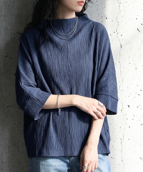 antiqua(アンティカ)の「モックネック 楊柳 カットソー(Tシャツ/カットソー・レディース・ホワイト/ネイビー/ブラック・ONESIZE)」の8枚目の写真