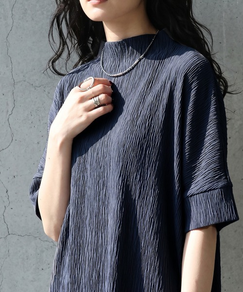 antiqua(アンティカ)の「モックネック 楊柳 カットソー(Tシャツ/カットソー・レディース・ホワイト/ネイビー/ブラック・ONESIZE)」の9枚目の写真
