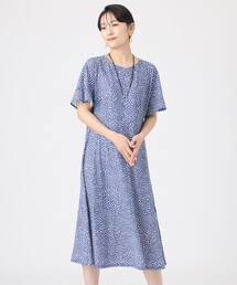 【接触冷感・マシンウォッシャブル】ミニチータープリントコンチェロフレアスリーブワンピース