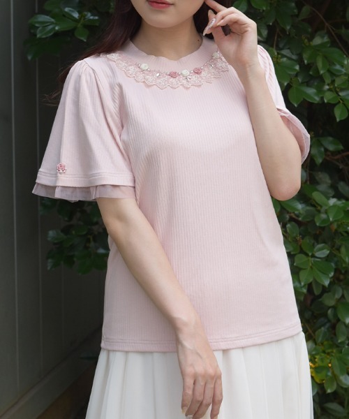 axes femme(アクシーズファム)の「吸水速乾ローズリブPO(Tシャツ/カットソー・レディース・ホワイト/サックスブルー/ブラック/ピンク・FREE)」の4枚目の写真