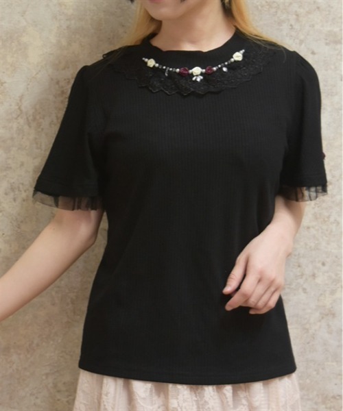 axes femme(アクシーズファム)の「吸水速乾ローズリブPO(Tシャツ/カットソー・レディース・ホワイト/サックスブルー/ブラック・FREE)」の2枚目の写真