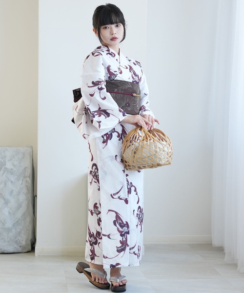 浴衣 単品 utatane 赤紫とグリーンの乱菊（浴衣）｜utatane（ウタタネ