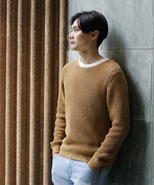 EDIFICE（エディフィス）の「◇5ゲージタッククルーネックニット（ニット/セーター・メンズ・ブルー/ホワイト系その他/キャメル・48/44/46）」の3枚目の写真