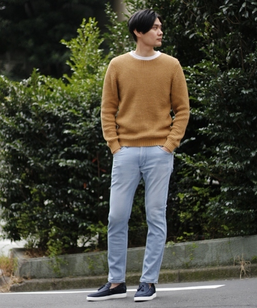 EDIFICE（エディフィス）の「◇5ゲージタッククルーネックニット（ニット/セーター・メンズ・ブルー/ホワイト系その他/キャメル・48/44/46）」の4枚目の写真