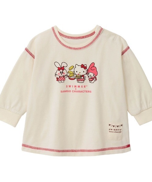 SWIMMER(SWIMMER)の「SWIMMER×サンリオキャラクターズ 配色ステッチプリント長袖Tシャツ(Tシャツ/カットソー・キッズ・杢グレー/アイボリー・80/90/100/110/120)」の1枚目の写真