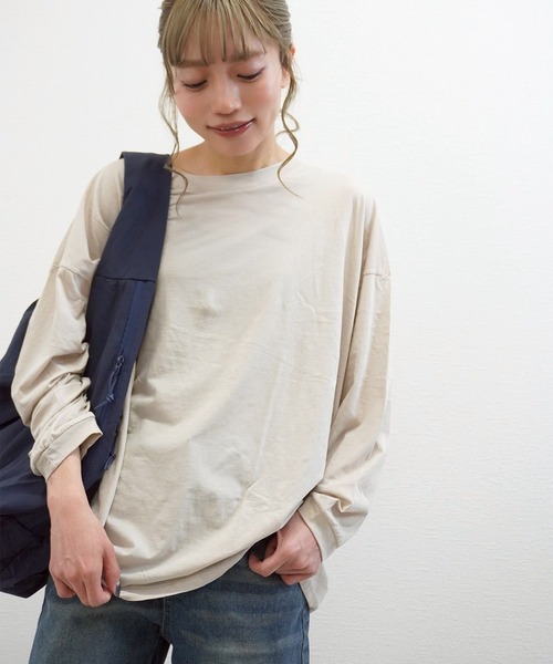 gossara(ゴサラ)の「【程よいオーバーサイズ】リラックススタイルBIGロンT(Tシャツ/カットソー・レディース・ブラック/ホワイト/ベージュ・FREE)」の5枚目の写真