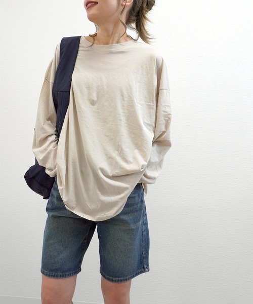 gossara(ゴサラ)の「【程よいオーバーサイズ】リラックススタイルBIGロンT(Tシャツ/カットソー・レディース・ブラック/ホワイト/ベージュ・FREE)」の7枚目の写真