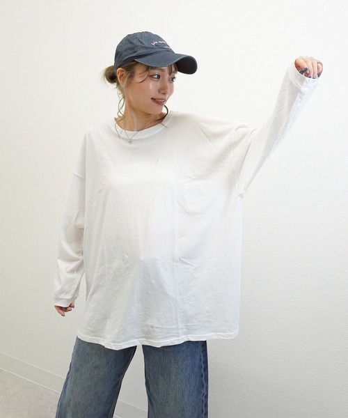 gossara(ゴサラ)の「【程よいオーバーサイズ】リラックススタイルBIGロンT(Tシャツ/カットソー・レディース・ブラック/ホワイト/ベージュ・FREE)」の11枚目の写真