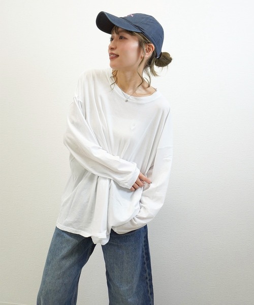 gossara(ゴサラ)の「【程よいオーバーサイズ】リラックススタイルBIGロンT(Tシャツ/カットソー・レディース・ブラック/ホワイト/ベージュ・FREE)」の12枚目の写真