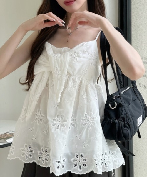 Ada.(エイダ)の「カットワークレース風 胸元リボン ペプラム キャミソール(キャミソール・レディース・ブルー/アイボリー/ホワイト・FREE)」の19枚目の写真