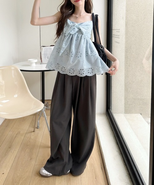 Ada.(エイダ)の「カットワークレース風 胸元リボン ペプラム キャミソール(キャミソール・レディース・ブルー/アイボリー/ホワイト・FREE)」の14枚目の写真