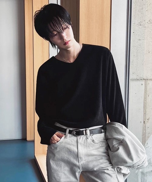 NOWLE(ノウル)の「【NOWLE】Vネック リブテクスチャー ロングスリーブ Tシャツ カットソー(Tシャツ/カットソー・メンズ・ブラウン/ブラック・X-LARGE/LARGE/MEDIUM)」の7枚目の写真