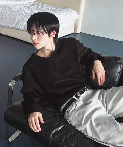 NOWLE(ノウル)の「【NOWLE】Vネック リブテクスチャー ロングスリーブ Tシャツ カットソー(Tシャツ/カットソー・メンズ・ブラウン/ブラック・X-LARGE/LARGE/MEDIUM)」の9枚目の写真
