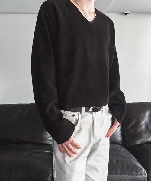 NOWLE(ノウル)の「【NOWLE】Vネック リブテクスチャー ロングスリーブ Tシャツ カットソー(Tシャツ/カットソー・メンズ・ブラウン/ブラック・X-LARGE/LARGE/MEDIUM)」の11枚目の写真