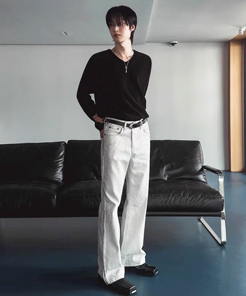 NOWLE(ノウル)の「【NOWLE】Vネック リブテクスチャー ロングスリーブ Tシャツ カットソー(Tシャツ/カットソー・メンズ・ブラウン/ブラック・X-LARGE/LARGE/MEDIUM)」の12枚目の写真
