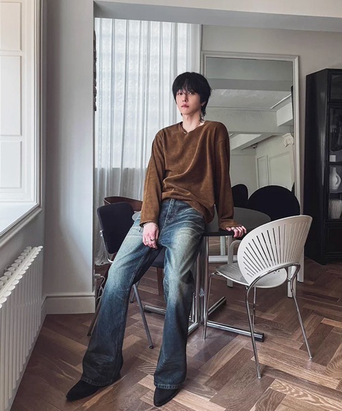 NOWLE(ノウル)の「【NOWLE】Vネック リブテクスチャー ロングスリーブ Tシャツ カットソー(Tシャツ/カットソー・メンズ・ブラウン/ブラック・X-LARGE/LARGE/MEDIUM)」の13枚目の写真