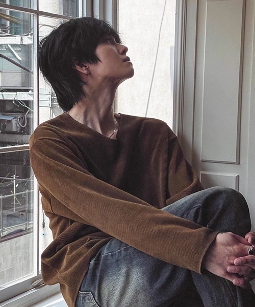 NOWLE(ノウル)の「【NOWLE】Vネック リブテクスチャー ロングスリーブ Tシャツ カットソー(Tシャツ/カットソー・メンズ・ブラウン/ブラック・X-LARGE/LARGE/MEDIUM)」の14枚目の写真