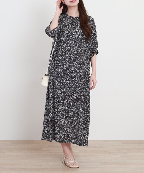 Anna Nicola(アンナニコラ)の「Anna Nicola 小花柄プリントワンピース(ワンピース・レディース・ブラック/ベージュ・38)」の18枚目の写真