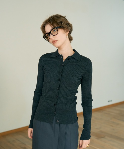 DESIGNWORKS(デザインワークス)の「ウールリブポロカーディガン(カーディガン/ボレロ・レディース・ピンク・38)」の7枚目の写真