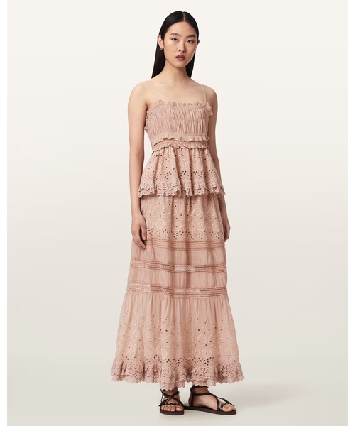 ALLSAINTS(オールセインツ)の「CAMILLE EMBROIDERED TIERED MAXI SKIRT | CAMILLE エンベリッシュド ティアード マキシ スカート(スカート・レディース・ピンク系その他・6/8/10)」の1枚目の写真