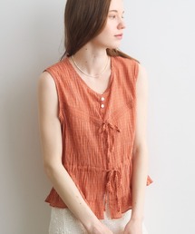 front ribbon check blouse / フロントリボンチェックブラウス