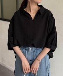 リネンライクBACKタックブラウス