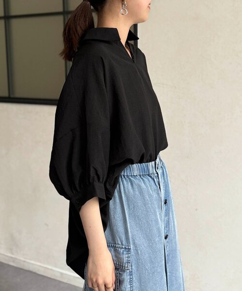 Chez toi(シェトワ)の「リネンライクBACKタックブラウス(シャツ/ブラウス・レディース・ブラック/オフホワイト/ブラウン・FREE)」の19枚目の写真