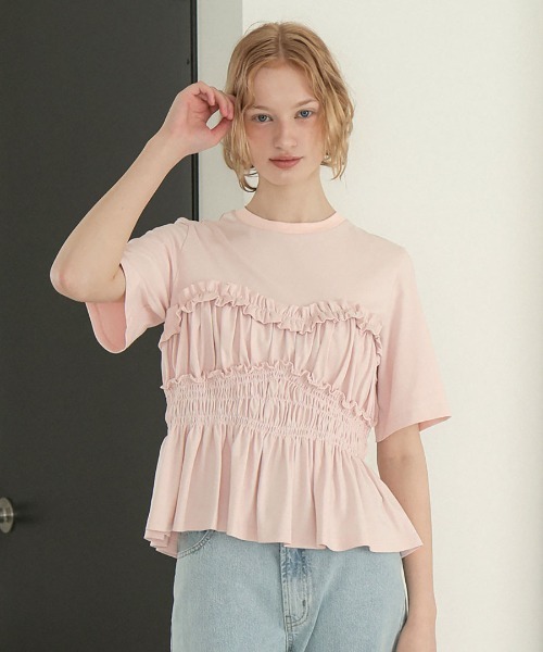 DONOBAN(ドノバン)の「シャーリングペプラムトップス(Tシャツ/カットソー・レディース・ブラウン/ホワイト/ブラック/ライトピンク・ONE SIZE)」の10枚目の写真