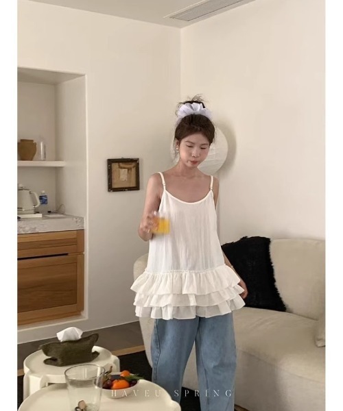 Ritzy(リッツィー)の「ティアードフリルキャミソール(Tシャツ/カットソー・レディース・ホワイト・S/M/L)」の6枚目の写真
