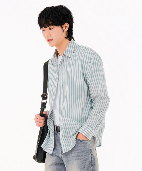 CHASECULT（チェイスカルト）の「男性ライトコットンストライプシャツ-FBRK5421C0H（シャツ/ブラウス・メンズ・グリーン・100/95/105）」の4枚目の写真