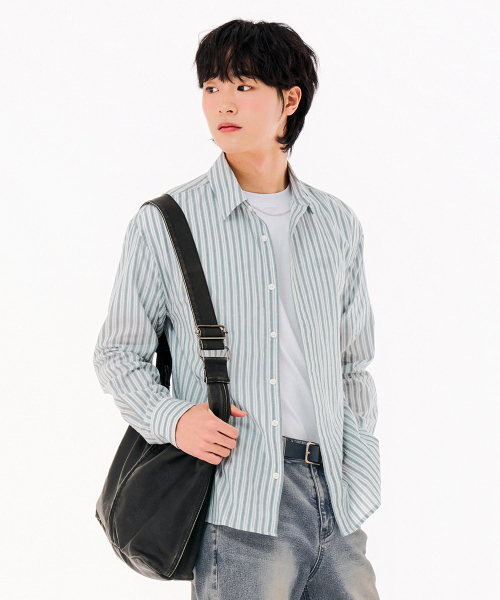 CHASECULT（チェイスカルト）の「男性ライトコットンストライプシャツ-FBRK5421C0H（シャツ/ブラウス・メンズ・グリーン・100/95/105）」の5枚目の写真