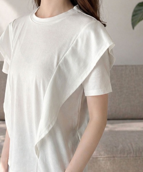 Amulet(アミュレット)の「シンプルコーデに華やぎを添えるデザイン ラッフルフリルスリーブTシャツ(Tシャツ/カットソー・レディース・ホワイト/ブラック・FREE)」の18枚目の写真