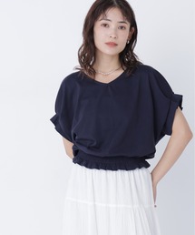 裾シャーリング半袖カットソー