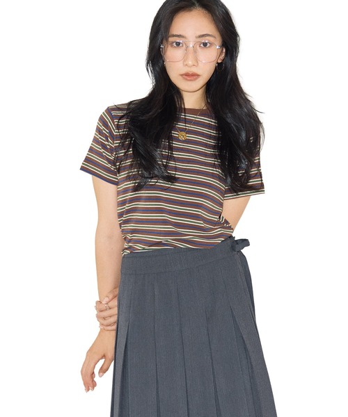 Green Parks(グリーンパークス)の「■WITH KURUMI.N ボーダーTEE(Tシャツ/カットソー・レディース・ブラウン/グレー・FREE)」の1枚目の写真