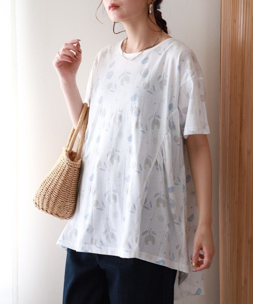 Emago(イマゴ)の「EMAGO 花オパールプリントフレアT 半袖(Tシャツ/カットソー・レディース・ホワイト・FREE)」の4枚目の写真