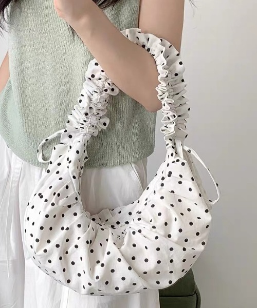 セール】ドット柄 シャーリング ショルダーバッグ ハンドバッグ 水玉