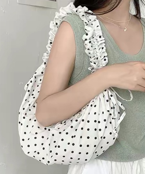 ＊売り尽くしセール＊可愛い水玉 ショルダーバッグ セール】ドット柄 シャーリング ショルダーバッグ ハンドバッグ 水玉