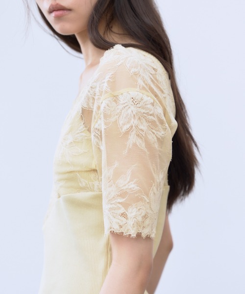 THINGS THAT MATTER(シングス ザット マター)の「SWITCHING LACE RIB TOPS / スイッチング レース リブ トップス(Tシャツ/カットソー・レディース・イエロー/ホワイト×ブラック/ブラック・FREE)」の17枚目の写真