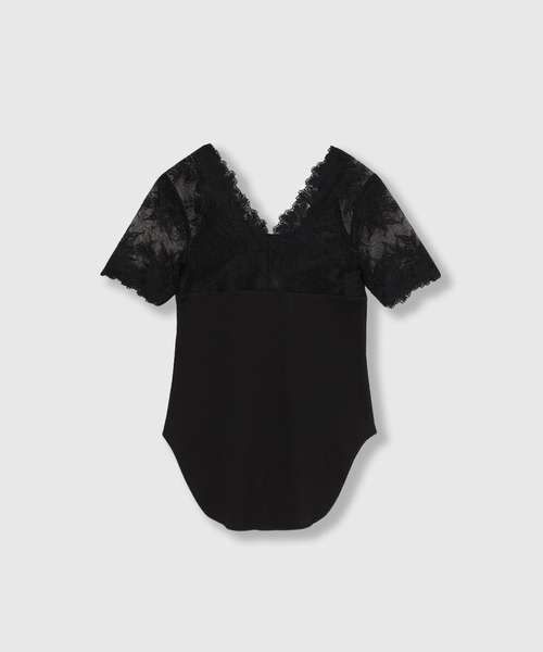 THINGS THAT MATTER(シングス ザット マター)の「SWITCHING LACE RIB TOPS / スイッチング レース リブ トップス(Tシャツ/カットソー・レディース・イエロー/ホワイト×ブラック/ブラック・FREE)」の7枚目の写真