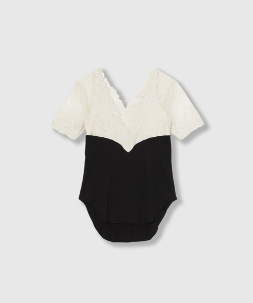 THINGS THAT MATTER(シングス ザット マター)の「SWITCHING LACE RIB TOPS / スイッチング レース リブ トップス(Tシャツ/カットソー・レディース・イエロー/ホワイト×ブラック/ブラック・FREE)」の10枚目の写真