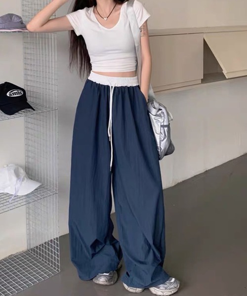 meJane(ミージェーン)の「配色ウエスト ストレートワイドイージーパンツ(その他パンツ・レディース・ブラック/ネイビー・L/M)」の7枚目の写真