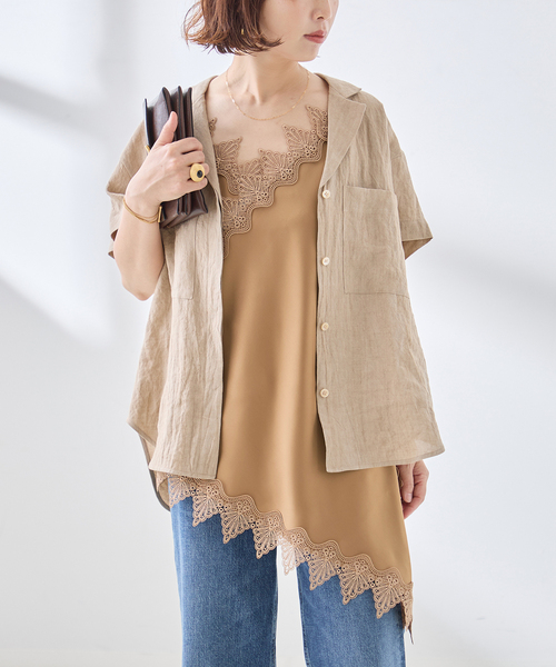 The Loom(ザ ルーム)の「The Loom/ザ ルーム LACE CAMISOLE TOP キャミソール(キャミソール・レディース・ベージュ/ブラック・SMALL)」の1枚目の写真