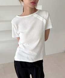 無地 アシンメトリー 斜線 ボタン 半袖 Tシャツ