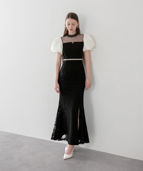 Leja(レジャ)の「【LEJA】パフスリーブビジューラインサイドフラワーマーメイドワンピースドレス美脚効果結婚式 パーティードレス 成人式 二次会 同窓会 お呼ばれ オケージョン 20代 30代(ドレス・レディース・ブラック・MEDIUM/SMALL)」の7枚目の写真