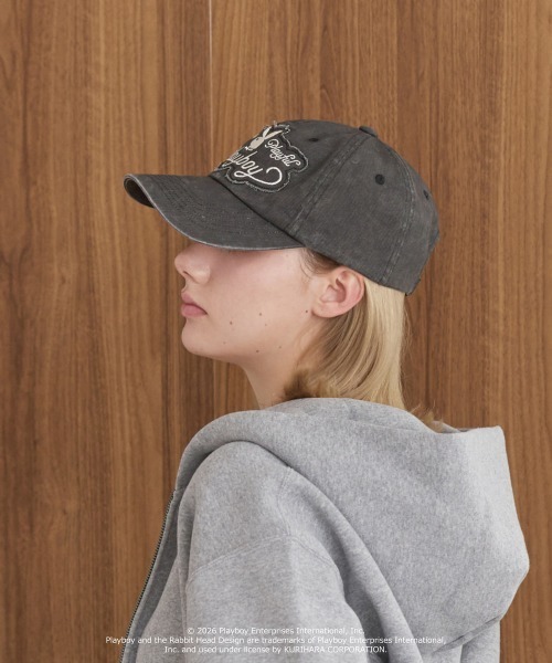 PLAYBOY(プレイボーイ)の「PLAYBOY GRUNGE WASHED CAP / プレイボーイ(キャップ・レディース・ブラウン/ブラック・57~59cm)」の5枚目の写真
