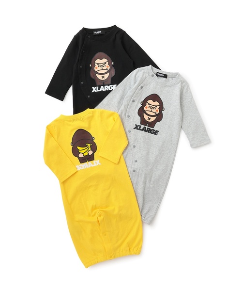 XLARGE KIDS(エクストララージキッズ)の「バックスタイルファニーゴリラ2WAYオール(ロンパース・キッズ・イエロー/トップグレー/ブラック・50-70cm)」の4枚目の写真