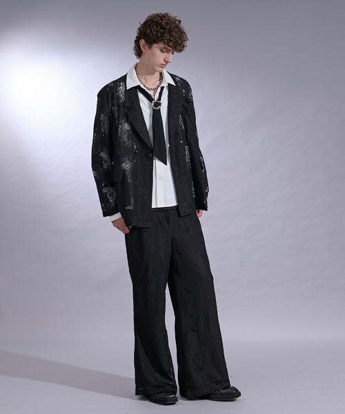 Ellno Loset(エルノロゼット)の「ニュアンスレースセミワイドパンツ/SETUP対応(スラックス・メンズ・ブラック/チャコール・LARGE/MEDIUM/SMALL/X-SMALL)」の10枚目の写真